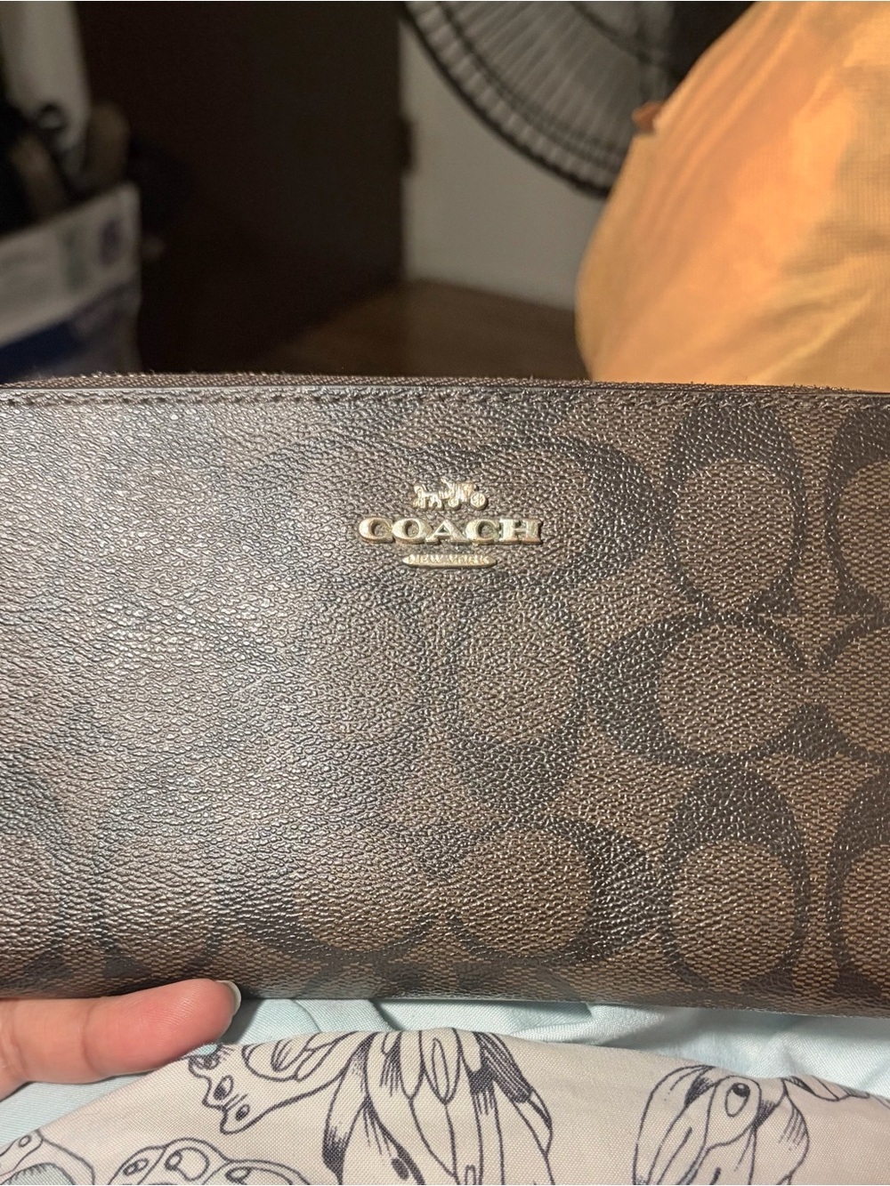 Coach Brown Signature Continental Wallet with Gold Logo